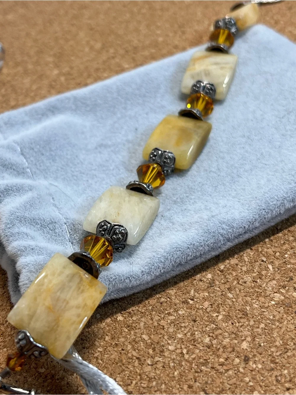Earth Stone Bead Bracelet Amber Crystal Accents Toggle Clasp